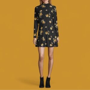 ARIZONA JEAN CO. XXL BLACK WITH YELLOW FLOWERS LONG SLEEVE DRESS NWT
